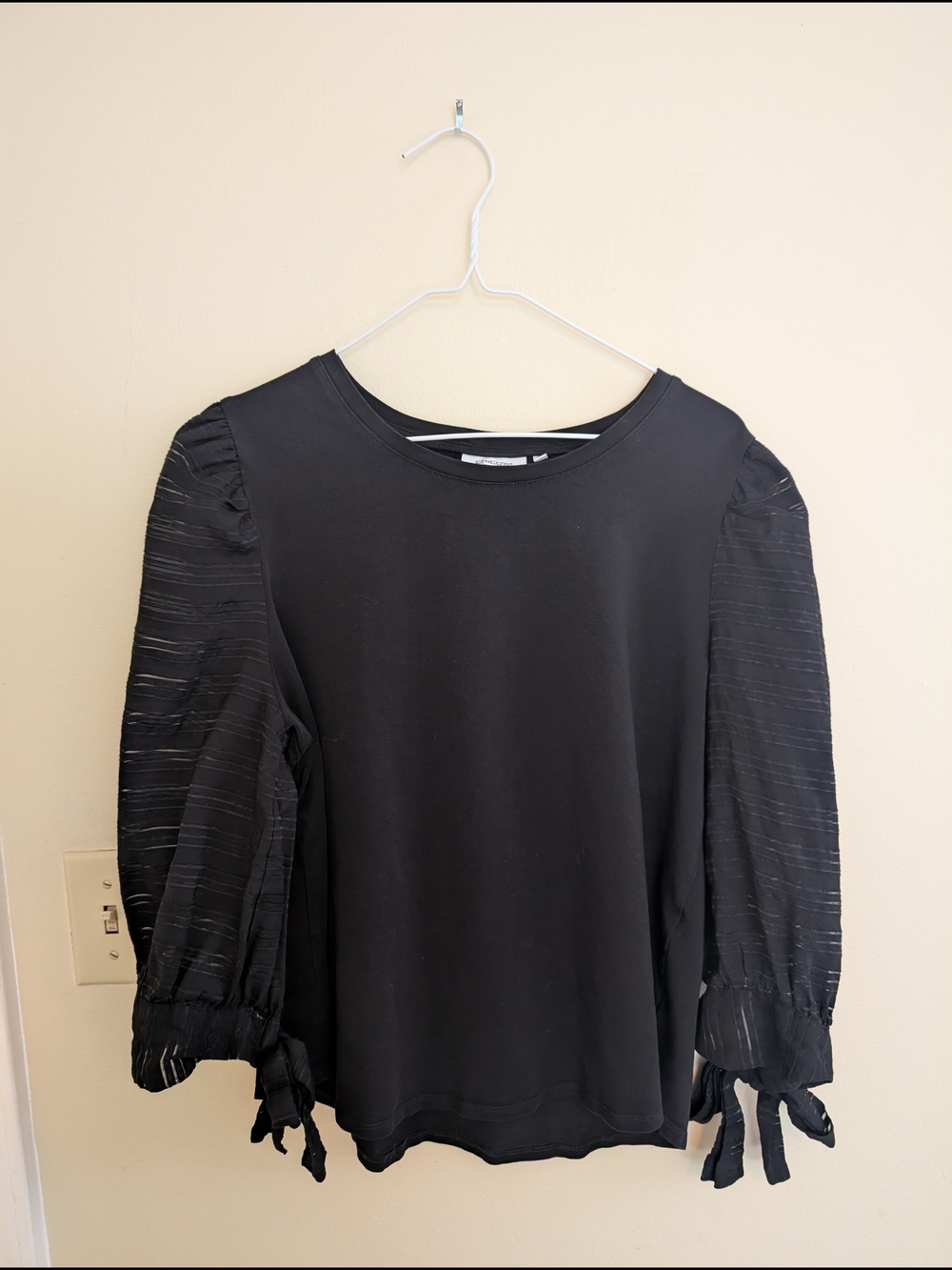 Chico's Black Puff-Sleeve Tie Cuff Top